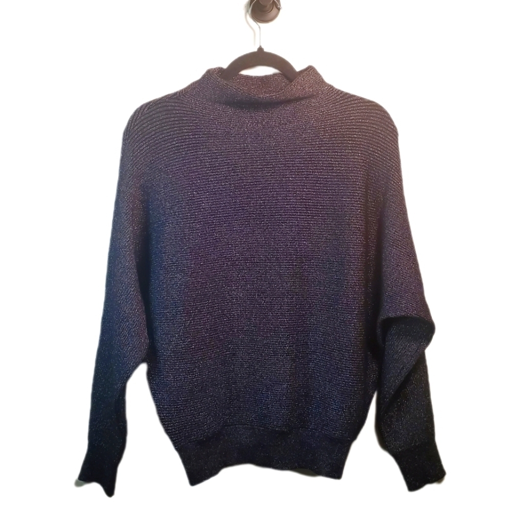 Philosophy Shimmer Mock Neck Sweater in Gunmetal Black NWT Size S/P Stretch